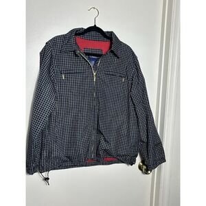 Vintage Catalina Plaid Windbreaker Jacket Navy Blue Grid Men's Large Red Lined